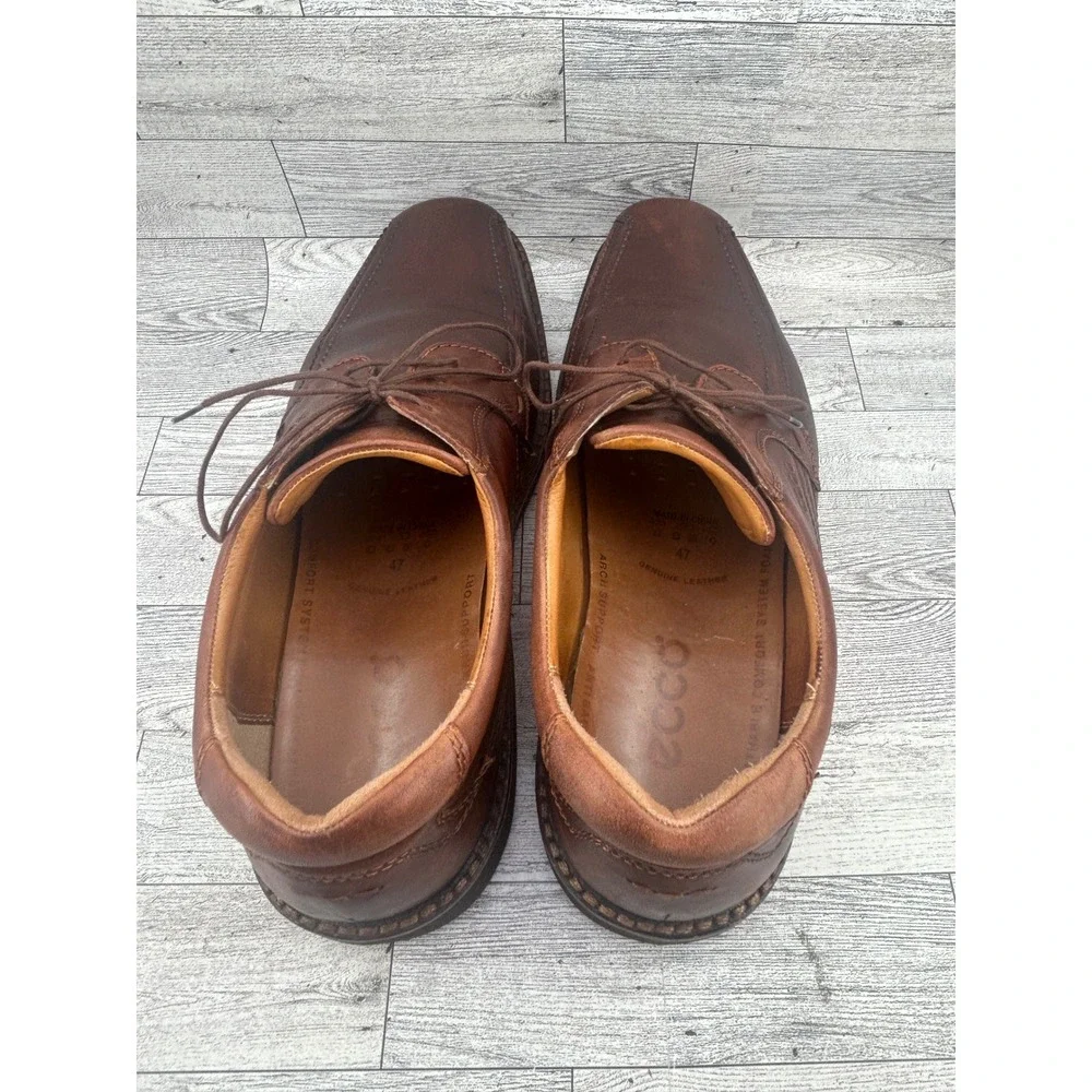 ECCO Mens Leather Dress Shoes Lace Up Brown Square Toe Size EU‎ 47 US 13.5